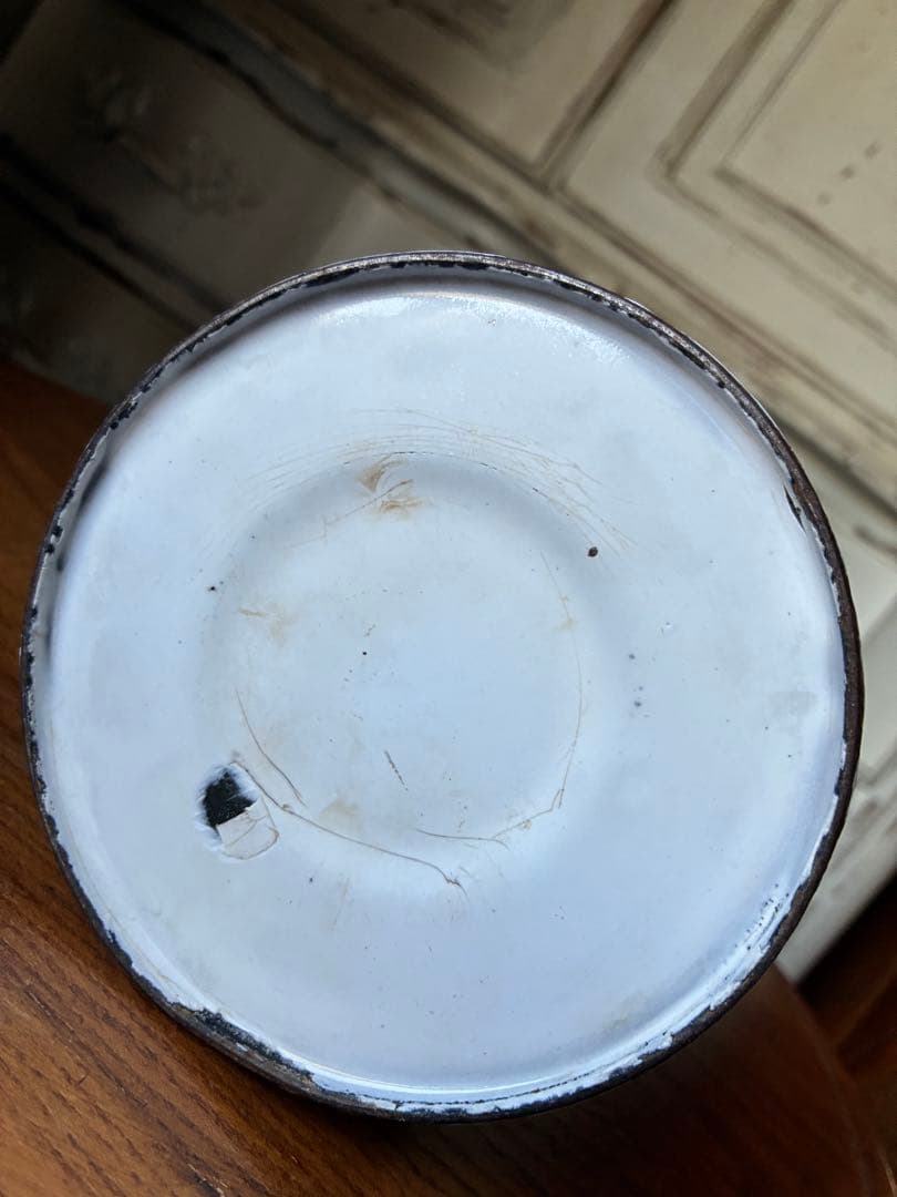 フランス　アンティーク ホーロー ミルク　ポット　キャリー 缶ホワイト　シャビー