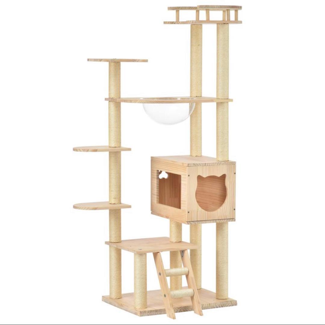 大型 キャットタワー 木製 宇宙船付き 高さ165cm