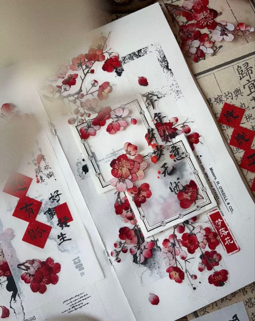 PET 染红梅 7cm×6m 海外マスキングテープ　海外マステ