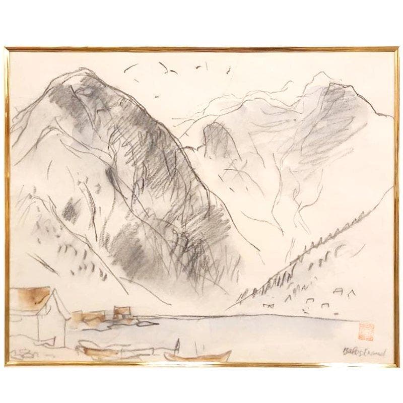 ☆田辺三重松☆「ノルウェー（バレストランド）」　デッサン画　未使用額！