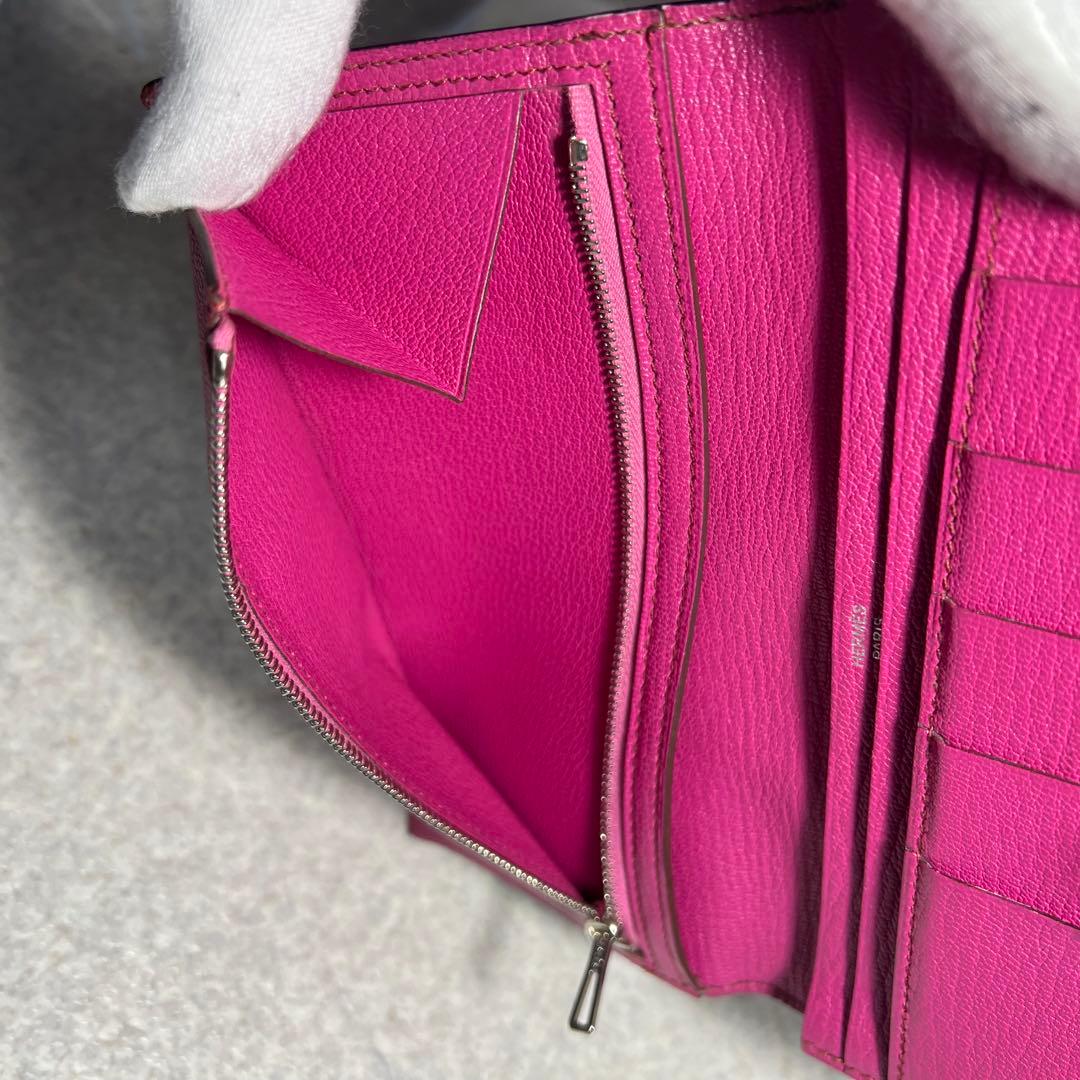 【希少】 HERMES べアンスフレリザード2つ折り長財布シルバー金具ブラック