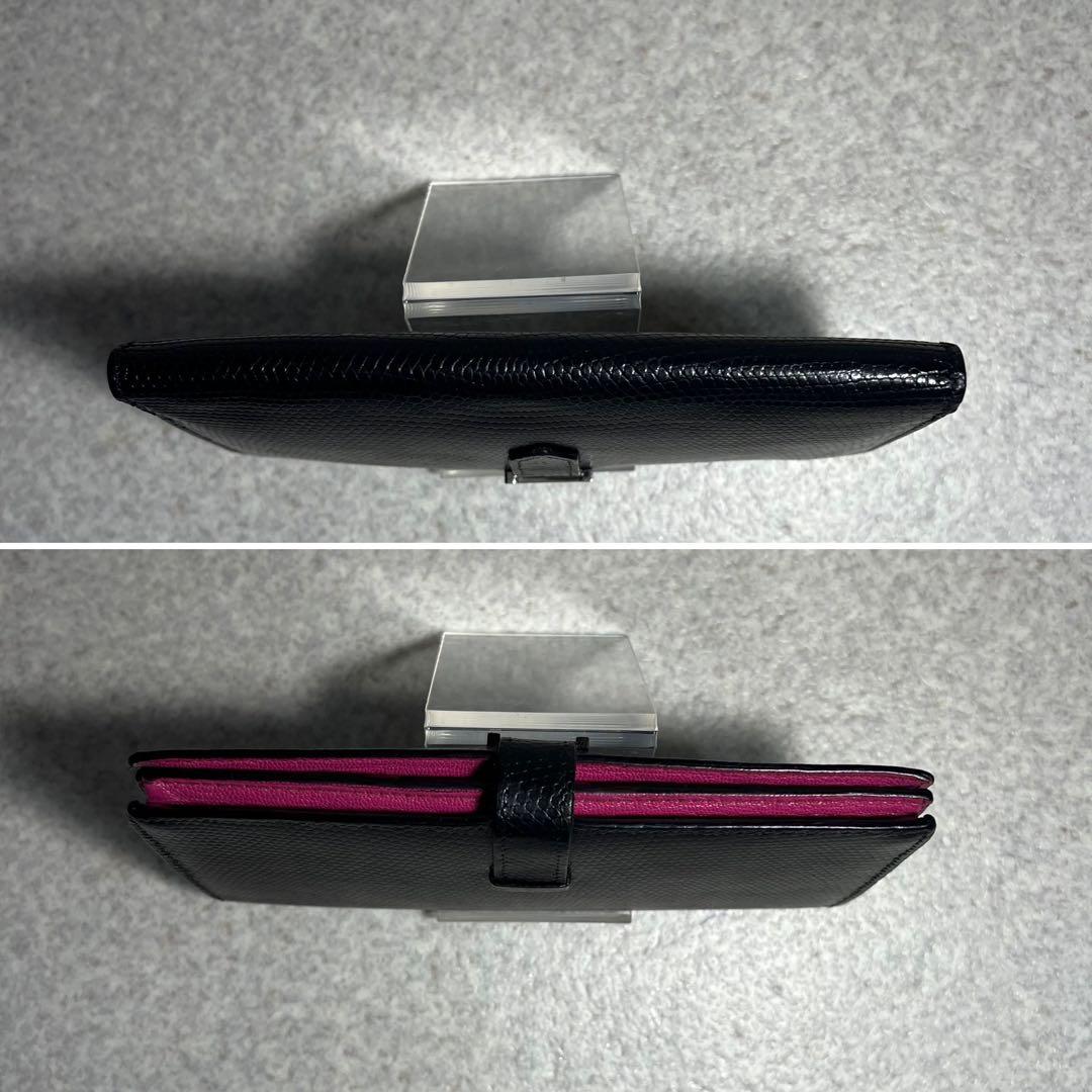 【希少】 HERMES べアンスフレリザード2つ折り長財布シルバー金具ブラック