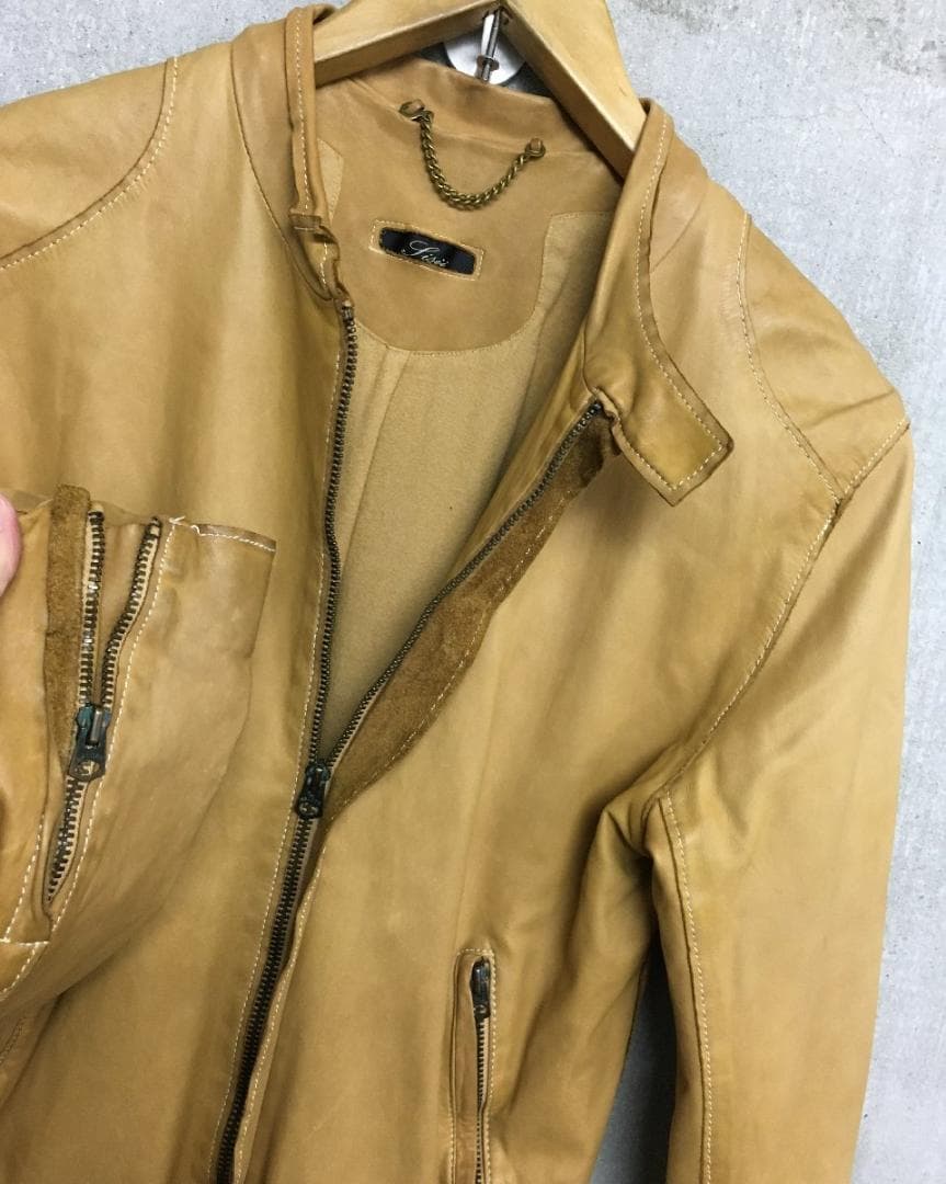 Sissi シシ シングル 上質 レザー ライダースジャケット ベージュ系