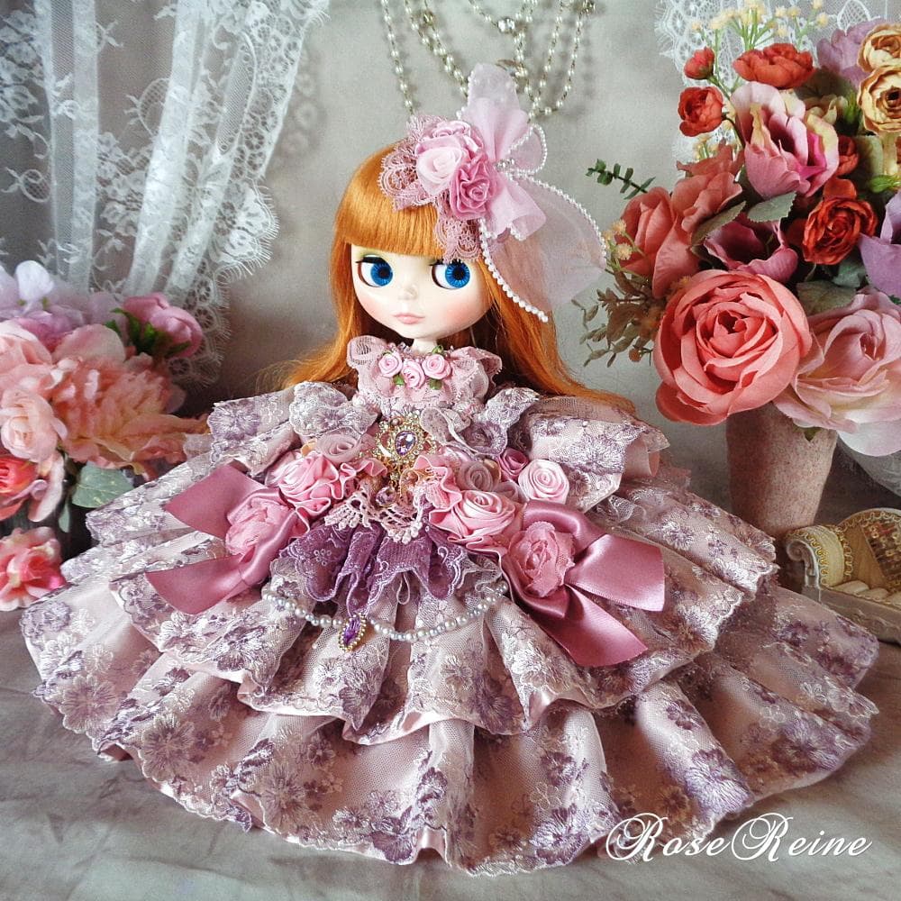 XmasSale アンネローゼ王妃クラシカルモーブピンクの豪華フリルドールドレス