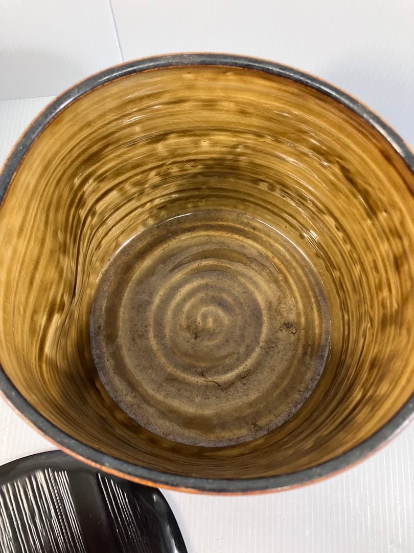 美品！亀井楽山　高取水指　片木目塗蓋　木具師　萬象　共箱