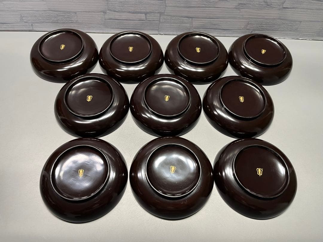 時代　沈金蒔絵　鯛の図　木皿　十枚　木製