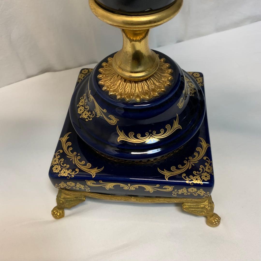 ヴィンテージ伊製コバルトブルー磁器5灯キャンドルスタンドロマンティック調美品豪華