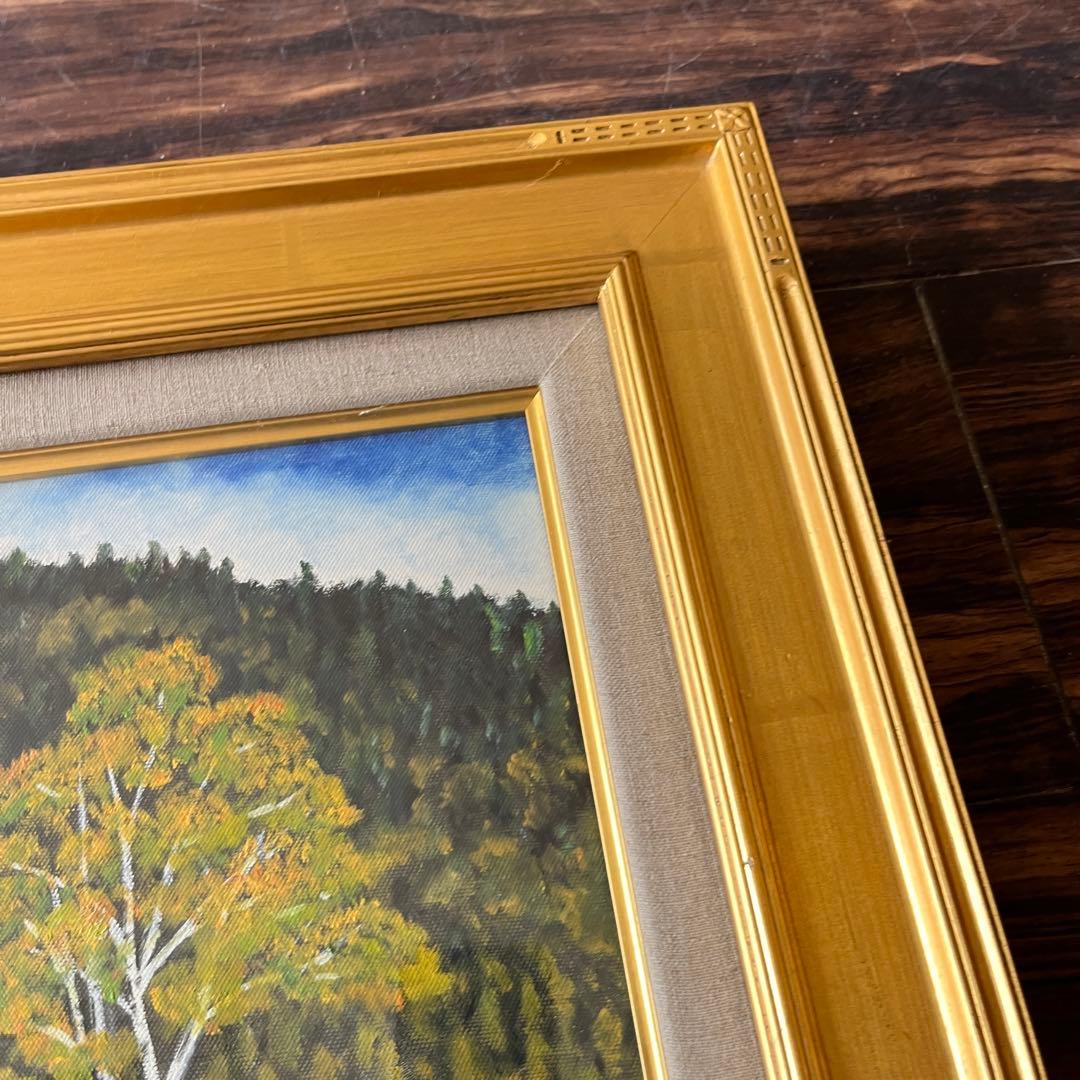 並木保次「貴婦人の白樺」油彩 F4 額装 油絵 油画 絵画 D