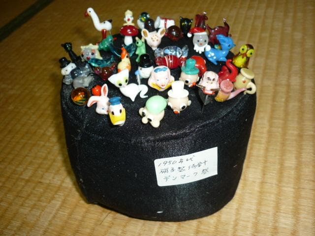 希少美品1950年代スウェーデン製◆ガラス細工 キャラクター他付 まち針 43本