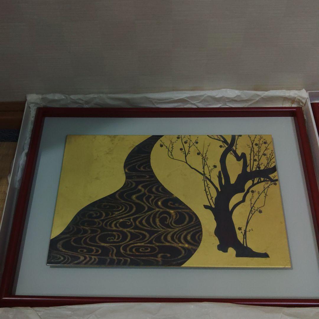 漆アート　金箔　白梅　紅梅