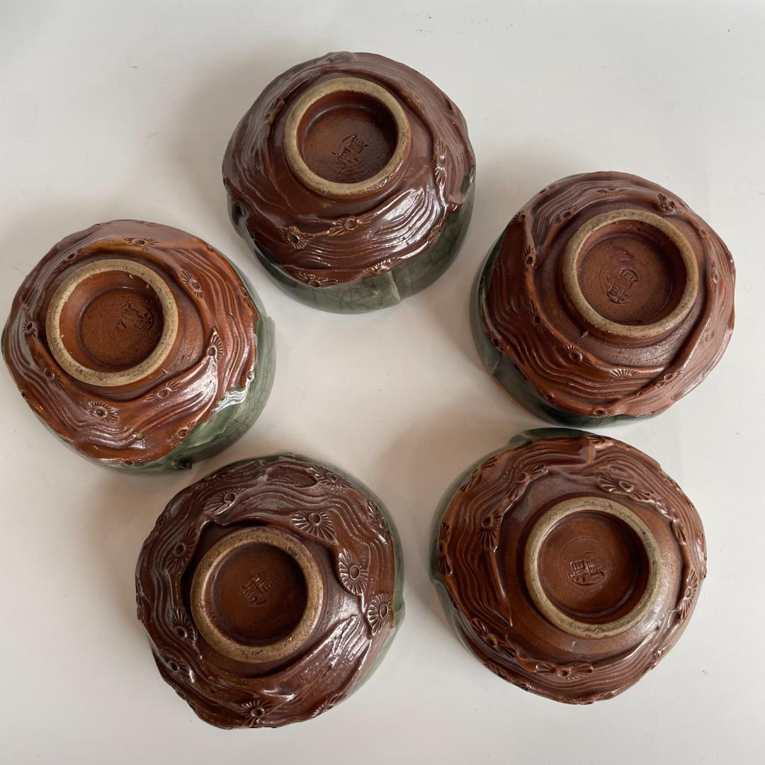 希少 骨董 時代物 大堀 相馬焼 急須 湯のみ 湯呑 湯飲 5客揃 金彩 美品