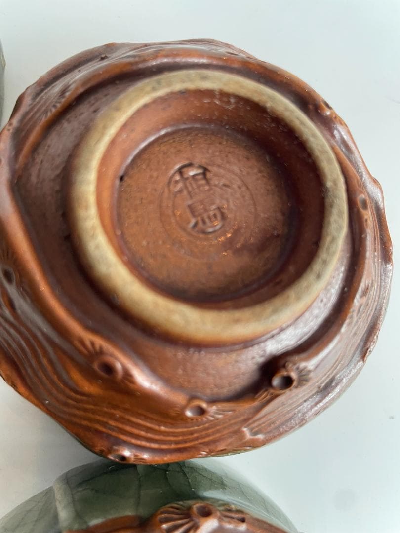 希少 骨董 時代物 大堀 相馬焼 急須 湯のみ 湯呑 湯飲 5客揃 金彩 美品