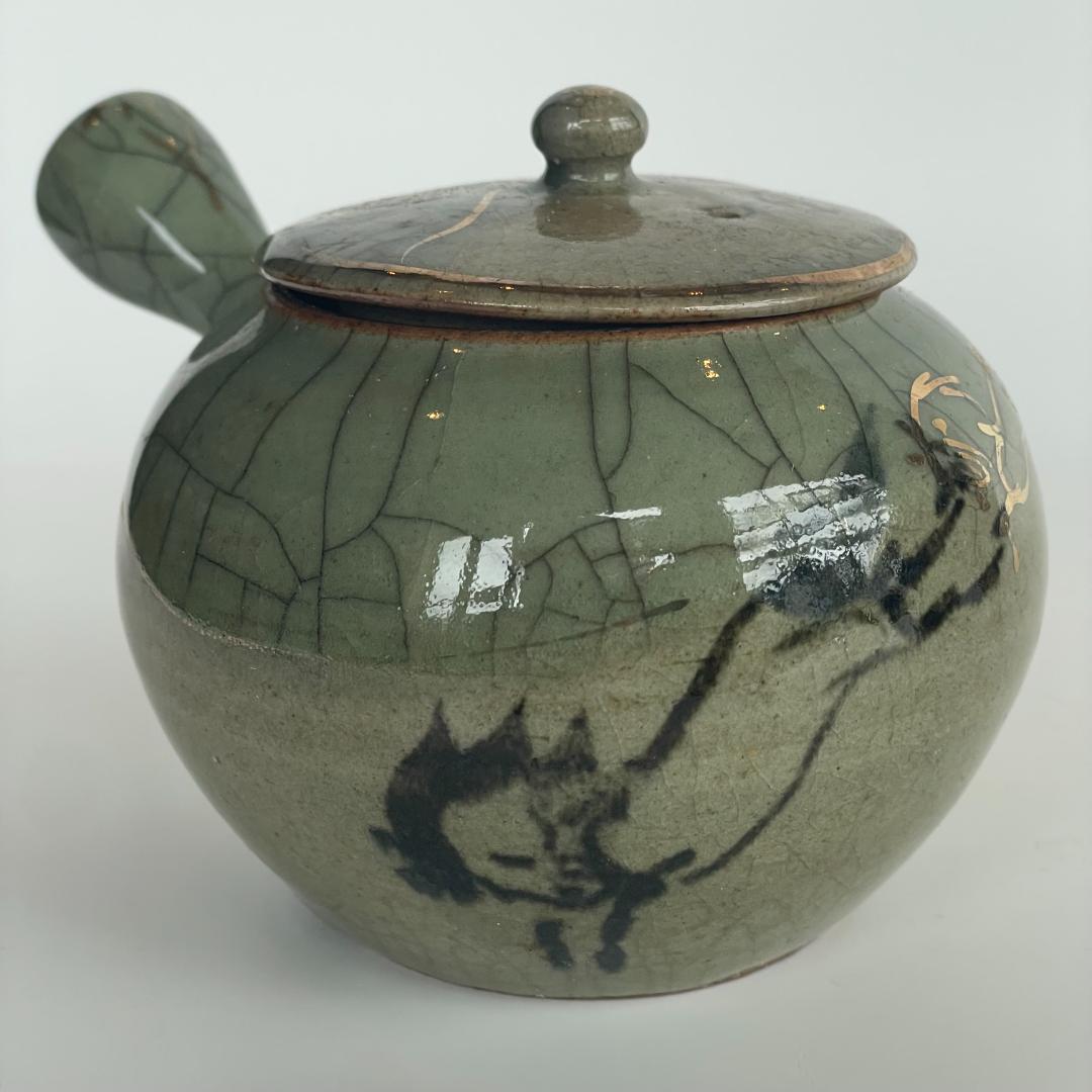 希少 骨董 時代物 大堀 相馬焼 急須 湯のみ 湯呑 湯飲 5客揃 金彩 美品