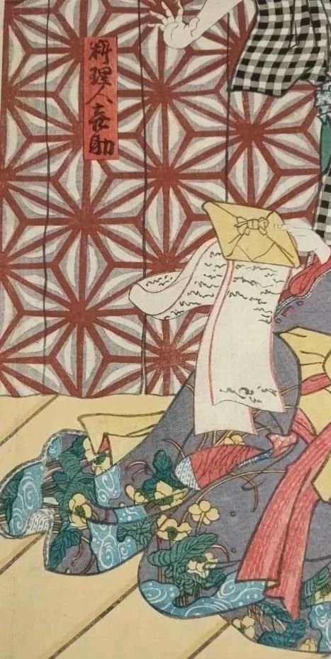 浮世絵版画、役者絵三枚綴りの内1枚売り。三代歌川豊国画、安政6年6月出版