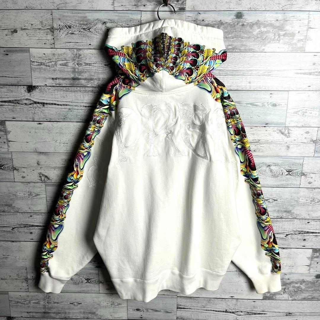 【希少XLサイズ】シュプリーム⭐︎刺繍ロゴ入り ジップアップ パーカー ホワイト.