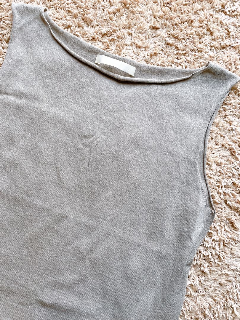 evam eva エヴァムエヴァ コットンスリーブ　M グレージュ　タンクトップ