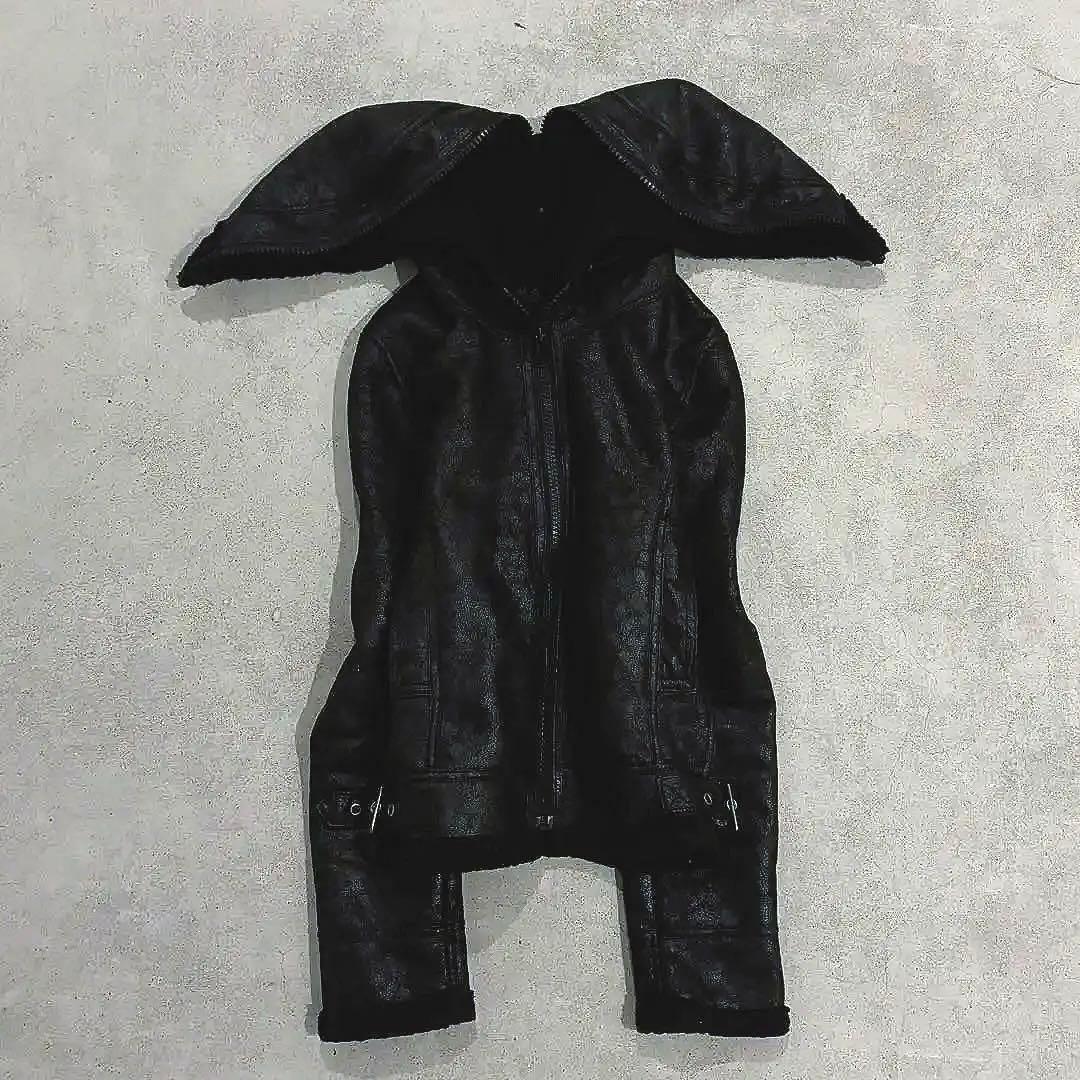 00’s archive LGB コーティング　レザージャケット　フーディー