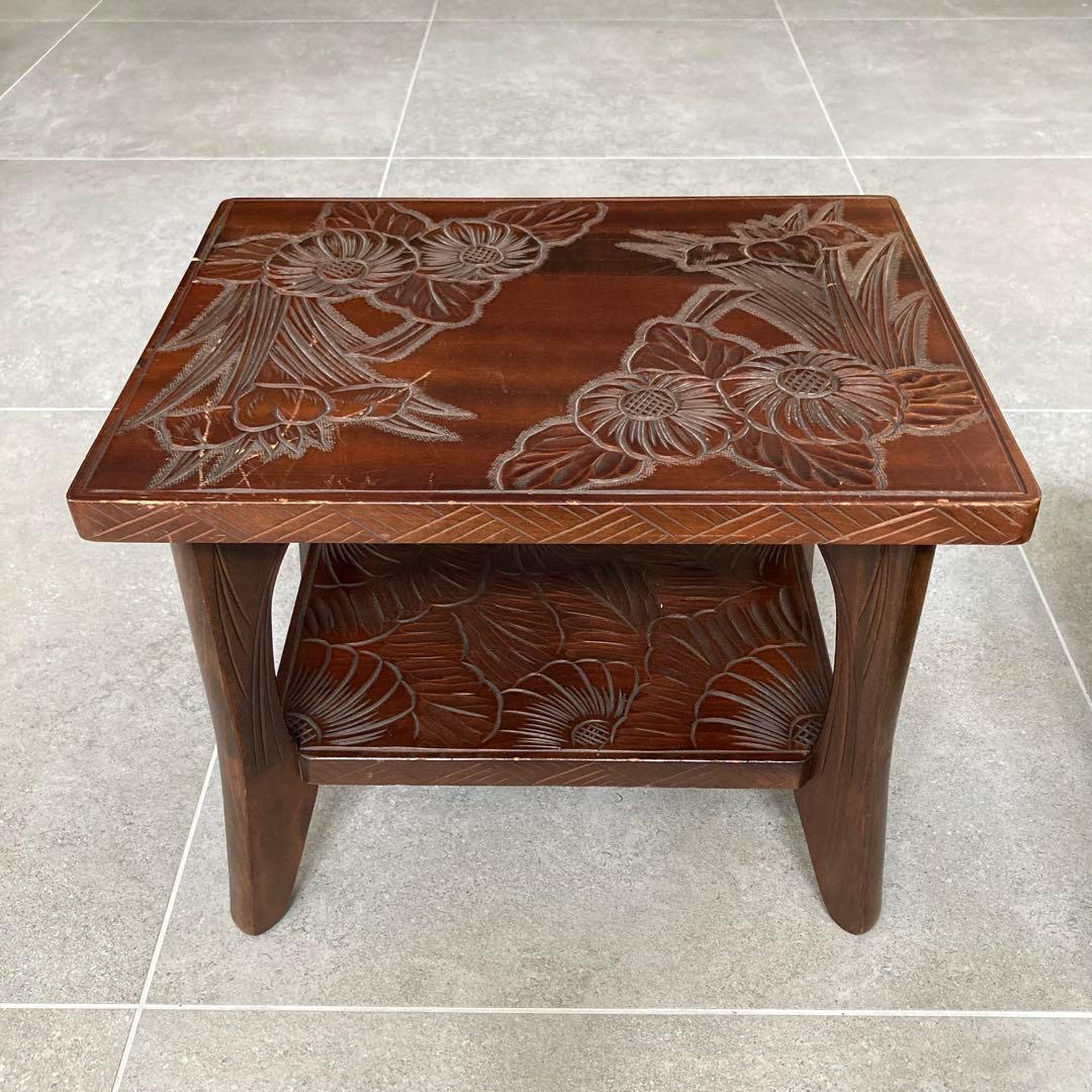 伝統工芸 日光彫り サイドテーブル 花台 飾り台 和家具 軽井沢彫 ヴィンテージ