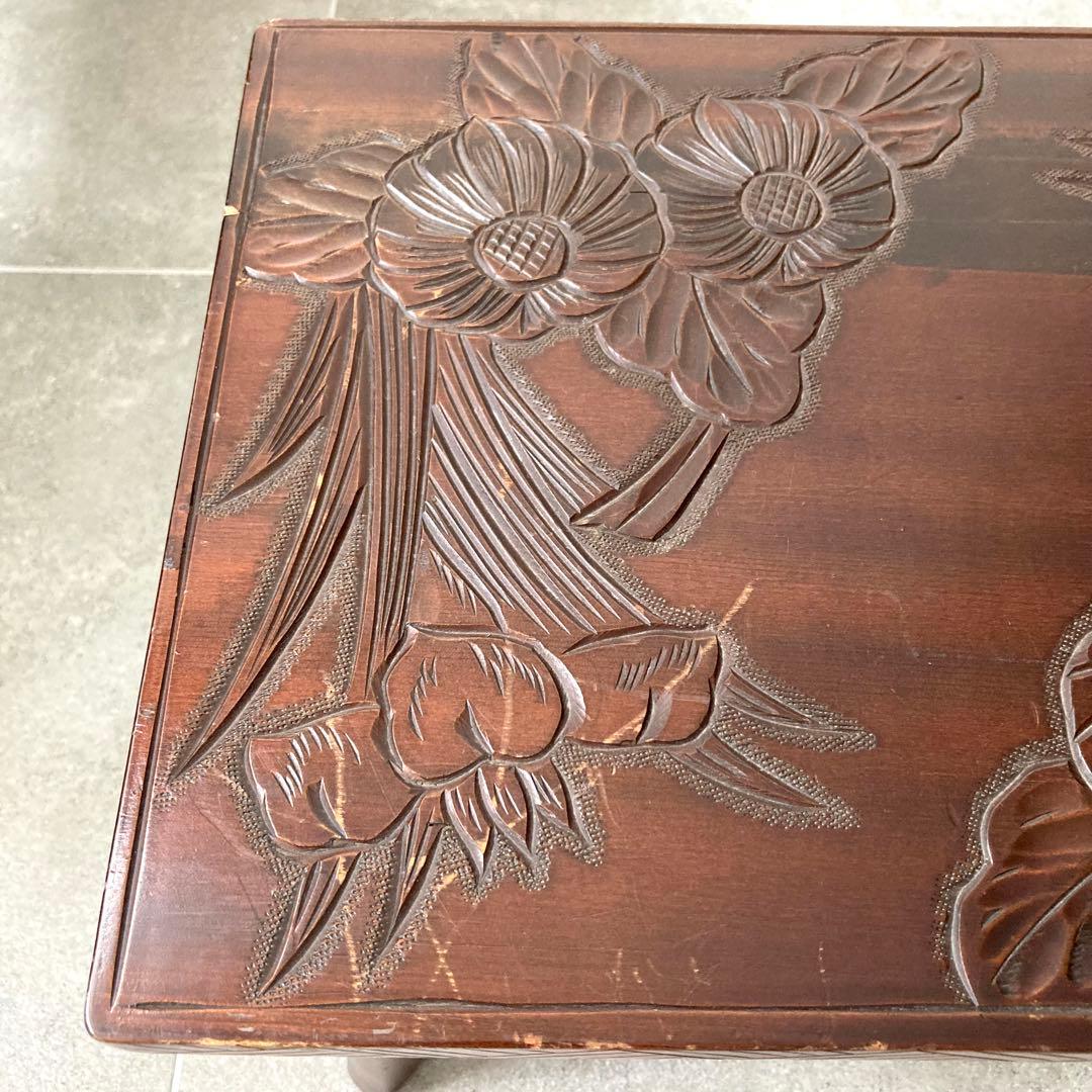 伝統工芸 日光彫り サイドテーブル 花台 飾り台 和家具 軽井沢彫 ヴィンテージ