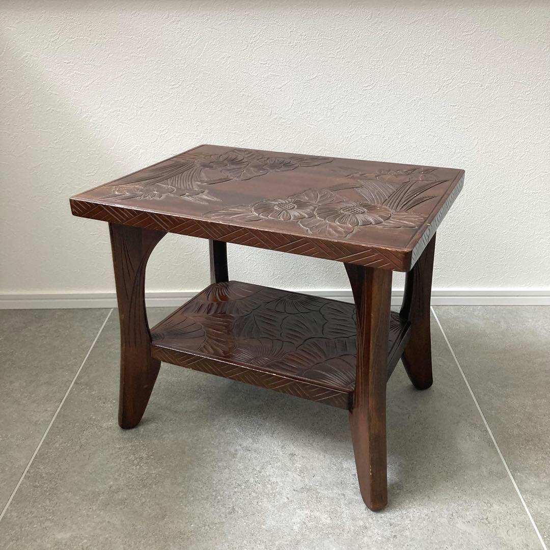伝統工芸 日光彫り サイドテーブル 花台 飾り台 和家具 軽井沢彫 ヴィンテージ