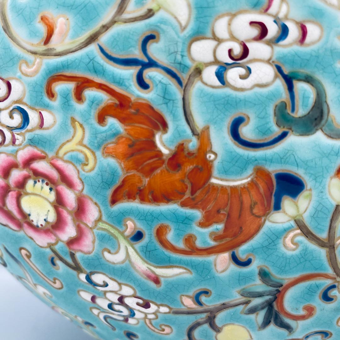 【清】陶磁器 神獣紋 大清乾隆年製 粉彩双耳花瓶 中国美術 41cm 古杉箱入