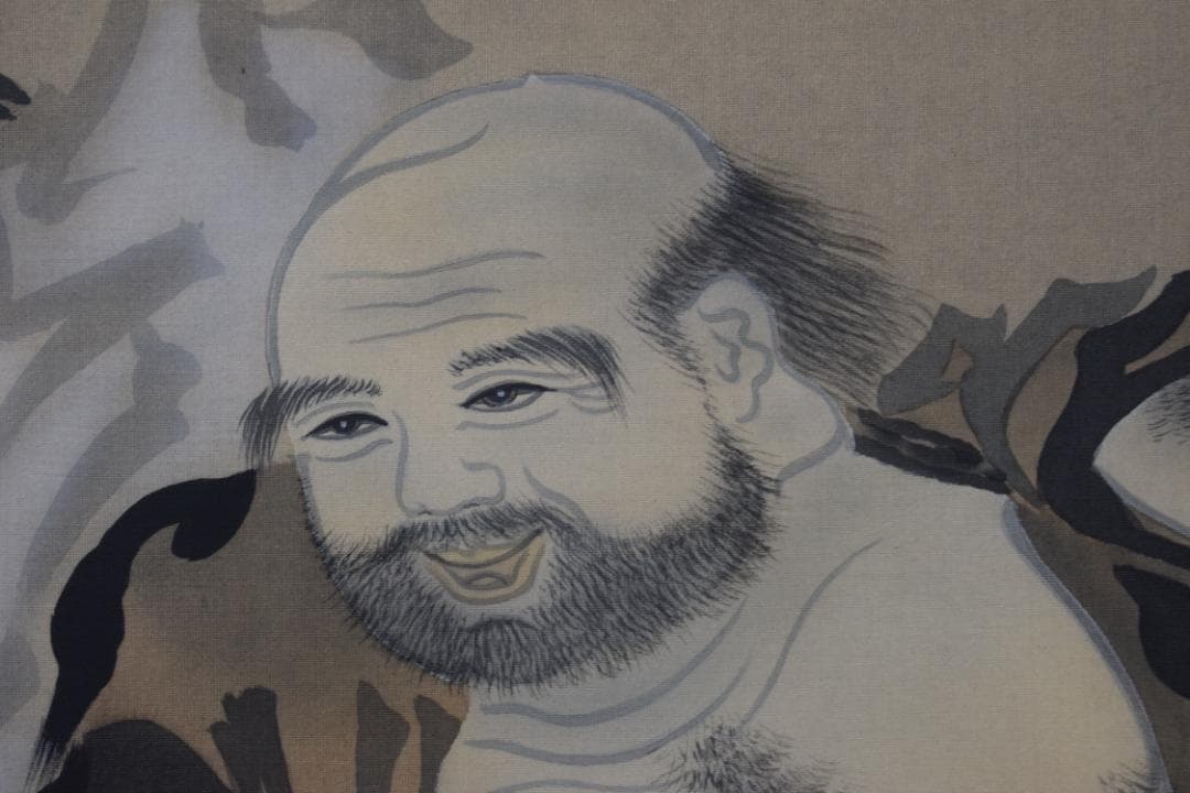 【真作】福田桂山/川渡布袋図/掛軸☆宝船☆Y-994　JM