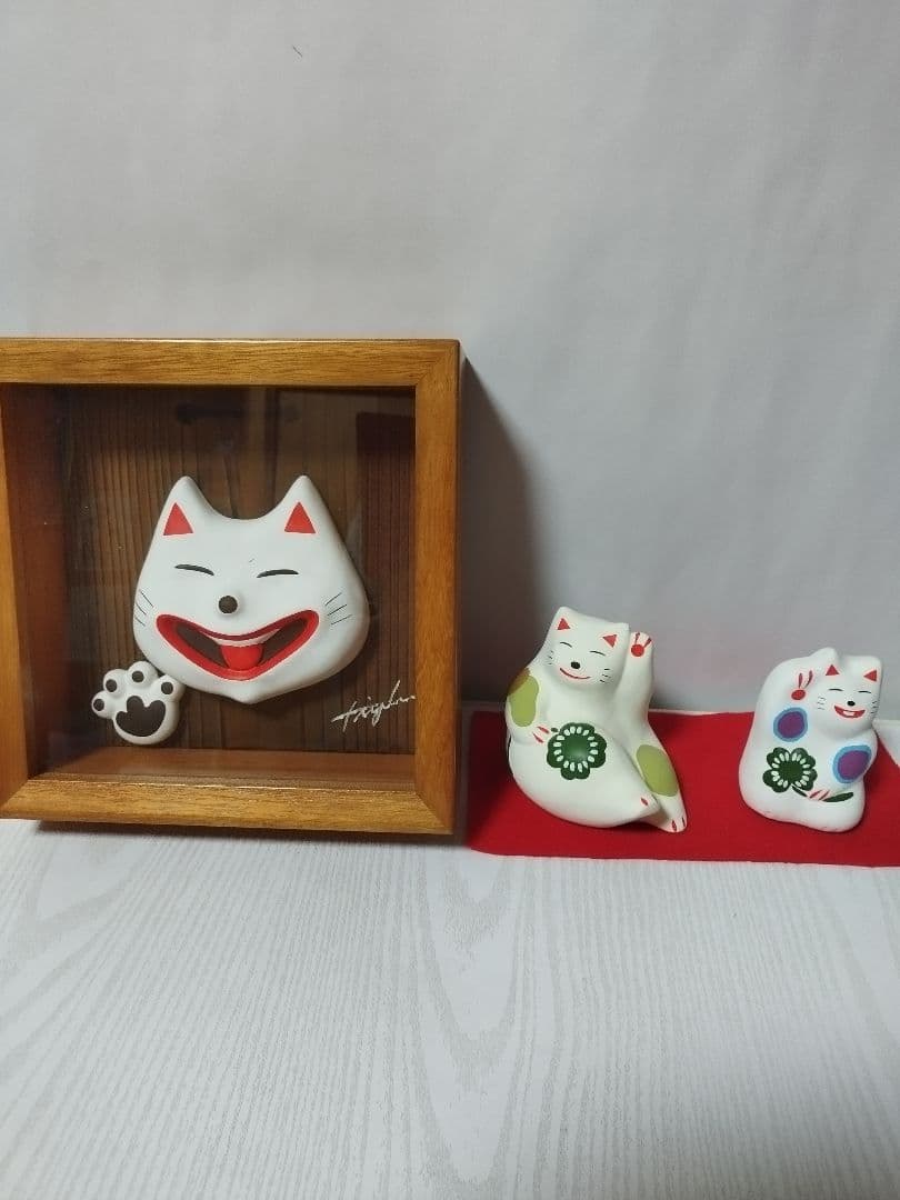 工房輪葉葉 招き猫 3体セット 壁掛猫 くるり猫 クローバー猫