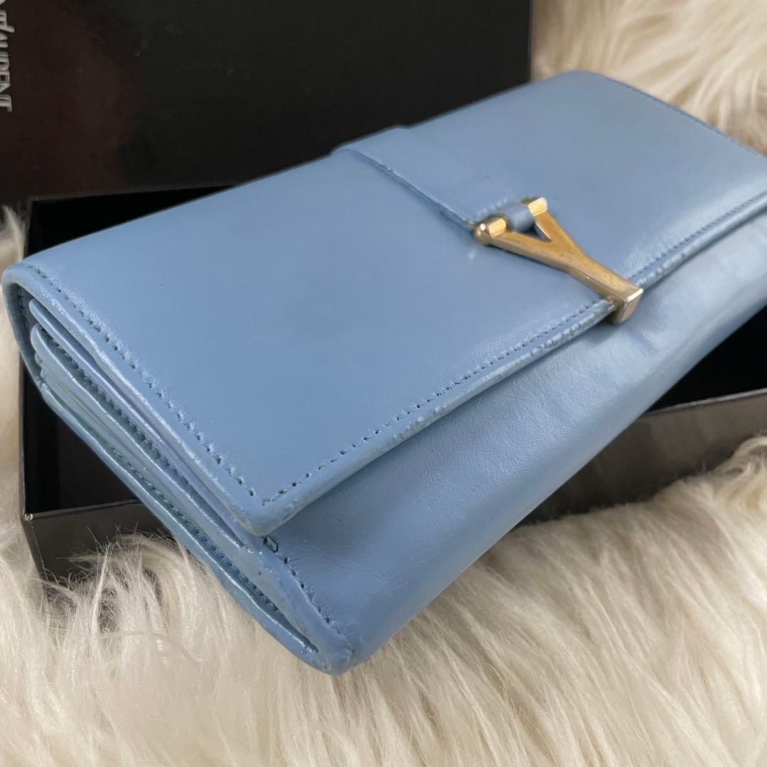 イブサンローラン YSL 二つ折り 財布 ブルー 青 ゴールド