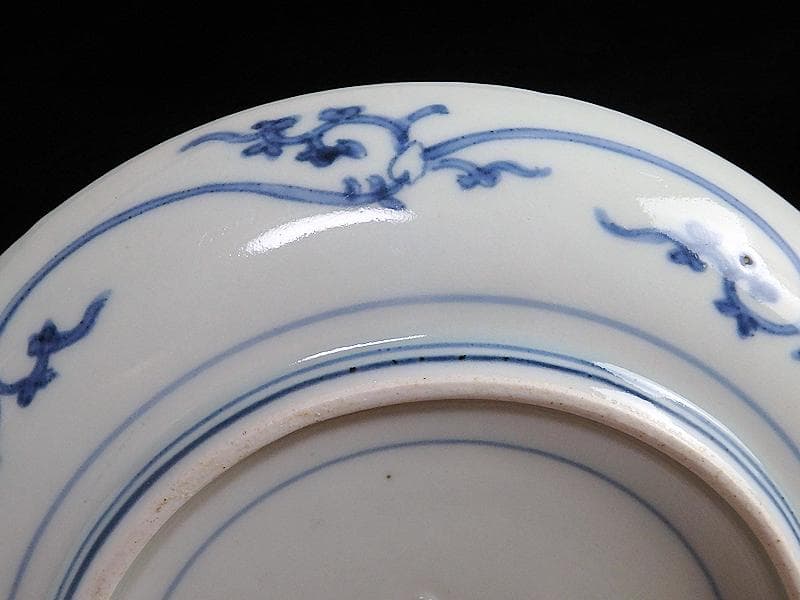 古伊万里　染付　蛸唐草に壽紋の図　６寸皿　江戸期　D075AS-BSl