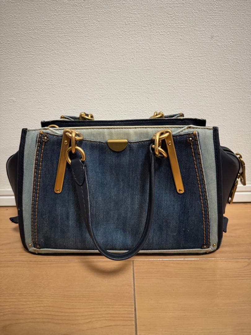 デニム花柄刺繍ハンドバッグ 中型