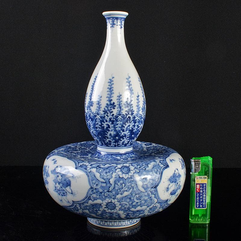 渋草焼　渋草柳造窯　染付　唐子花唐草文　瓢箪瓶　M　R5287B