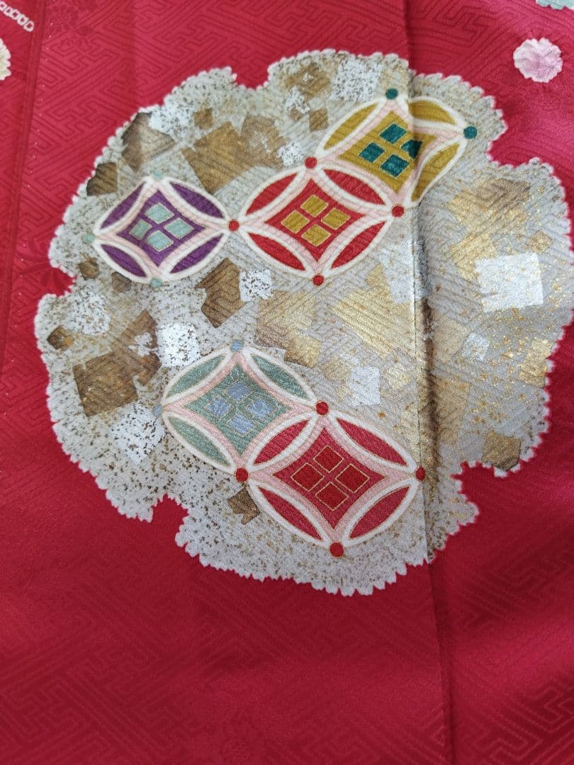 436.高級！！手仕事の花絞りと雪輪　振袖5点セット　正絹　フルセット　成人式