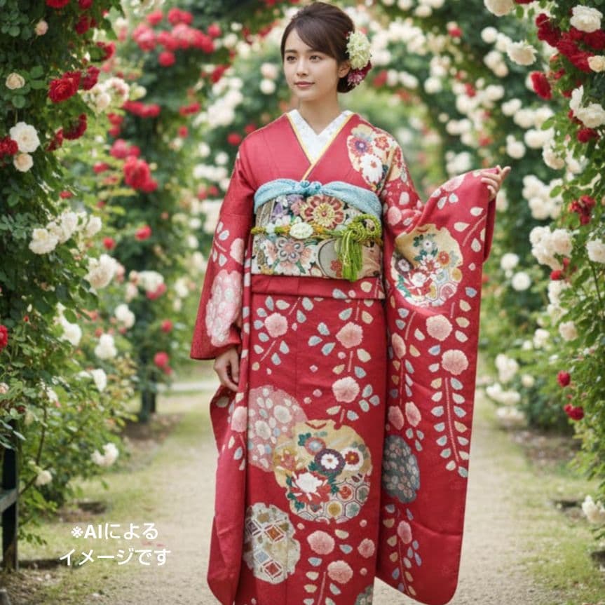 436.高級！！手仕事の花絞りと雪輪　振袖5点セット　正絹　フルセット　成人式