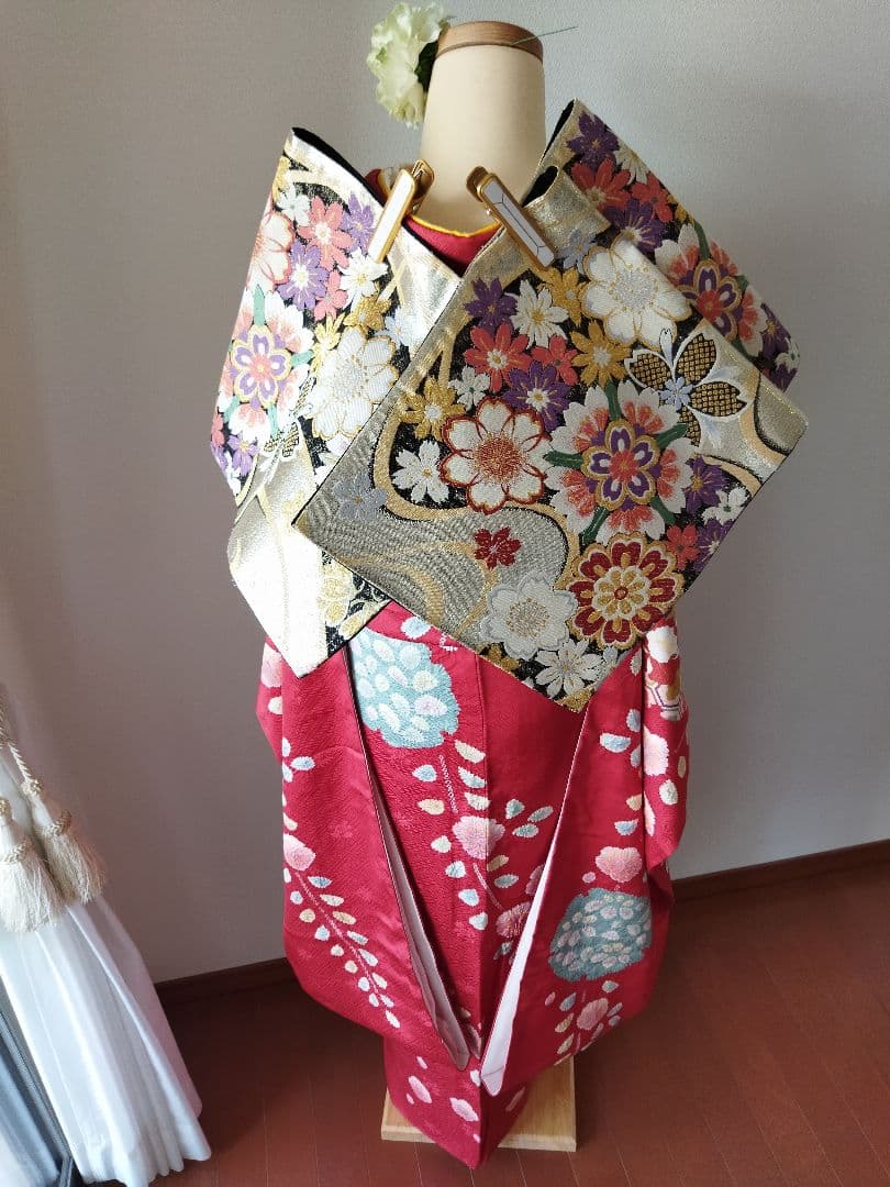 436.高級！！手仕事の花絞りと雪輪　振袖5点セット　正絹　フルセット　成人式