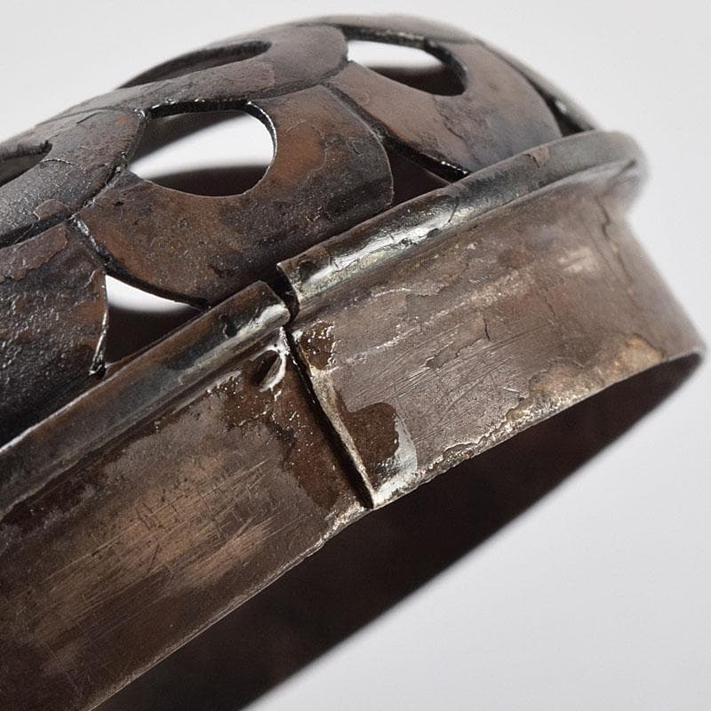 中国　古銅宣徳銅　灑金　三足香炉　火屋付　Y　R9437