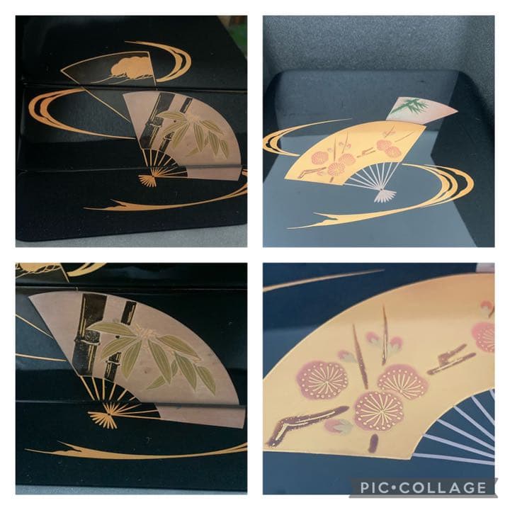 天然木 うるし塗り 漆塗 三段重箱 扇面蒔絵 三段 重箱