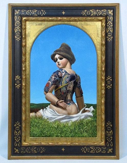 小松崎邦雄　タイトル「背景の彼」　油彩画　サイン有り