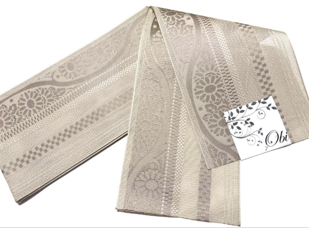 本日特別価格 綿麻しじら織✖︎紗半幅帯ベージュ