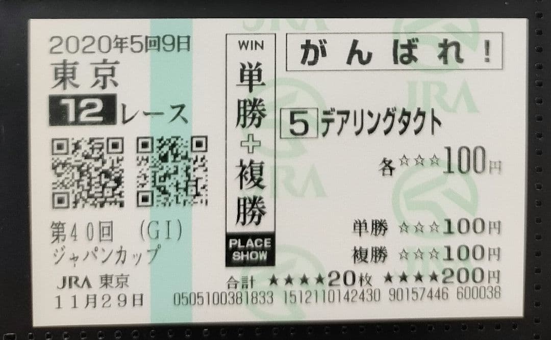2020年 ジャパンカップ ３冠馬 現地的中応援馬券