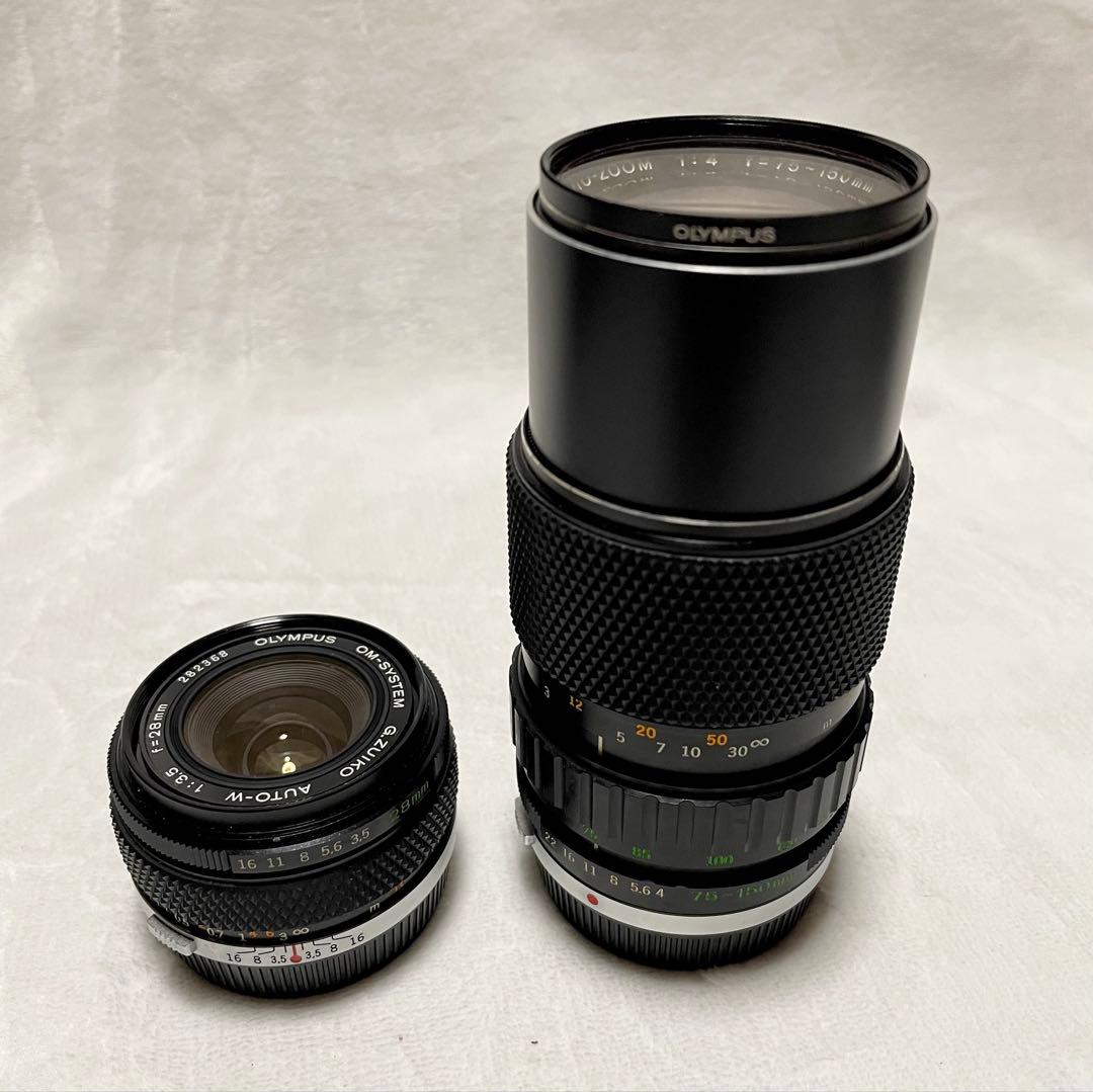 一眼レフカメラ オリンパスOM-INブラックカメラレンズ3本ストロボ等セット