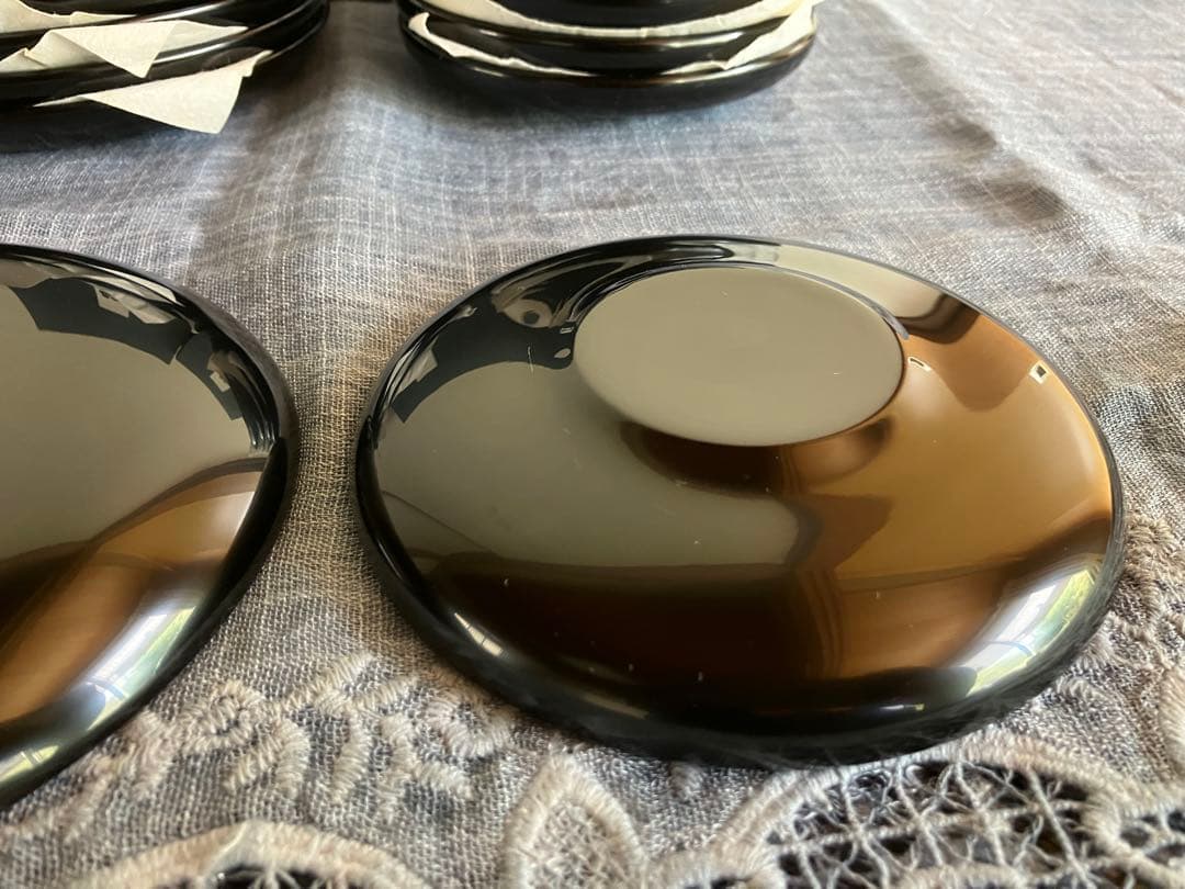 ＊専用＊　　輪島塗　沈金　松　菓子皿 ５枚 ・ 茶托 ５枚　布着請合　極上本堅地