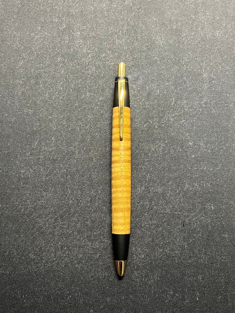 野原工芸　木のボールペン•スタンダード　キハダ縮杢　ゴールドクリップ