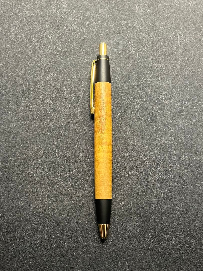 野原工芸　木のボールペン•スタンダード　キハダ縮杢　ゴールドクリップ