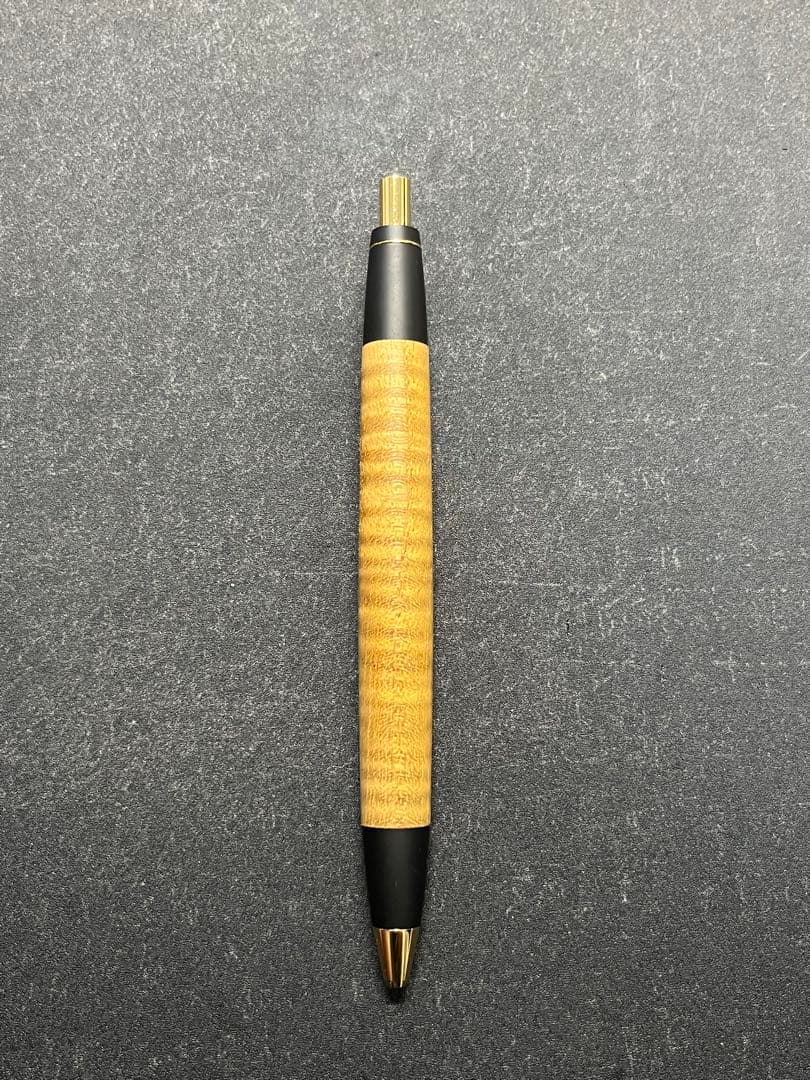野原工芸　木のボールペン•スタンダード　キハダ縮杢　ゴールドクリップ