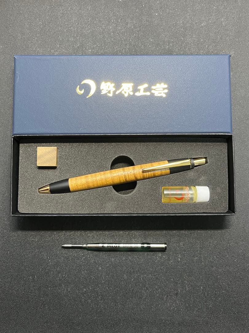 野原工芸　木のボールペン•スタンダード　キハダ縮杢　ゴールドクリップ