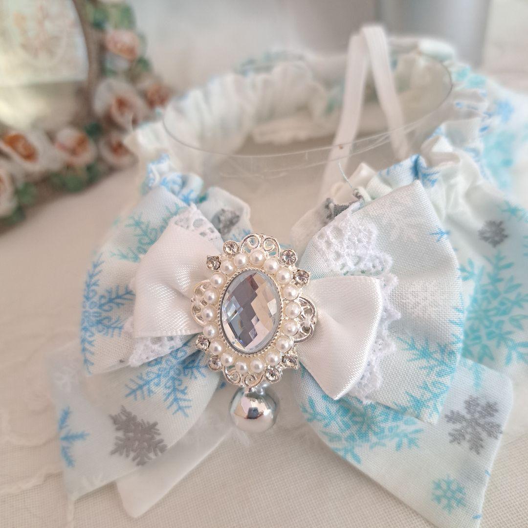 satopi、幅広シュシュ、スノーフレーク(ホワイト)わんちゃん猫ちゃん用