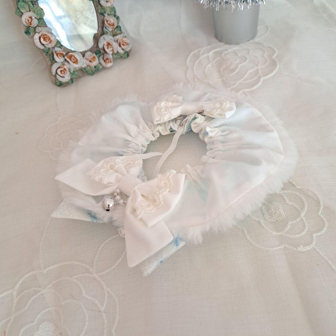 satopi、幅広シュシュ、スノーフレーク(ホワイト)わんちゃん猫ちゃん用