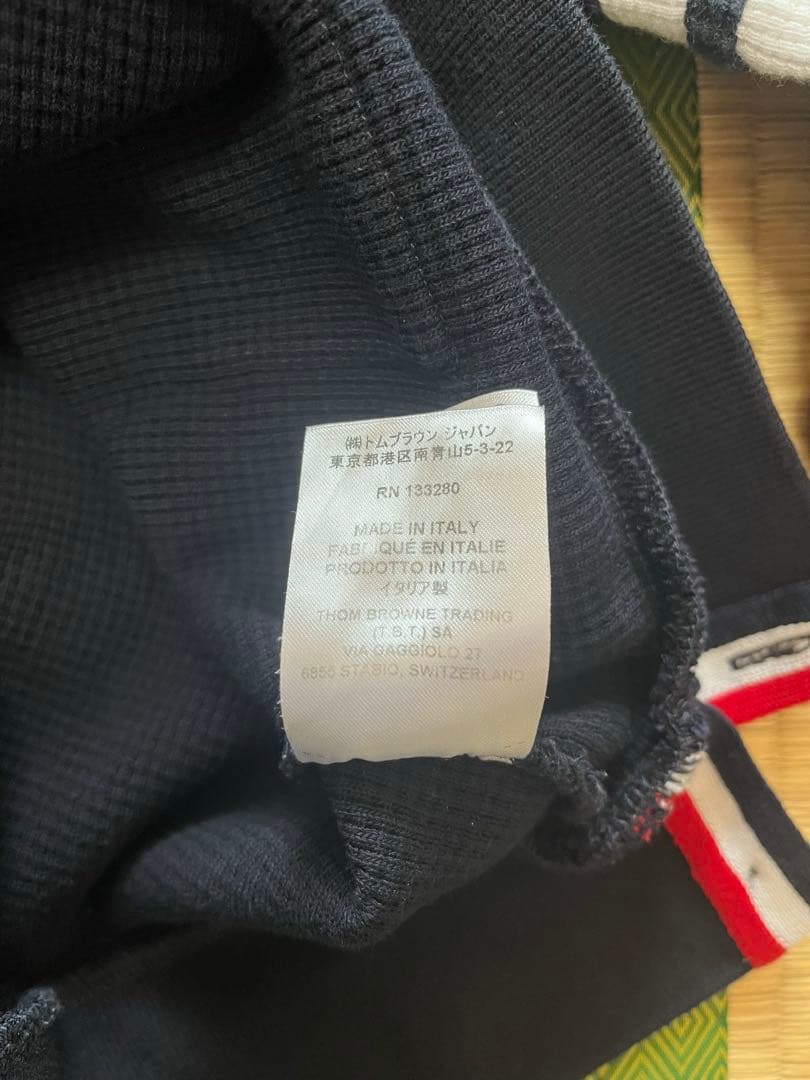 トムブラウン/ネイビーワッフル ラグランスリーブ 4BARフーディー/M