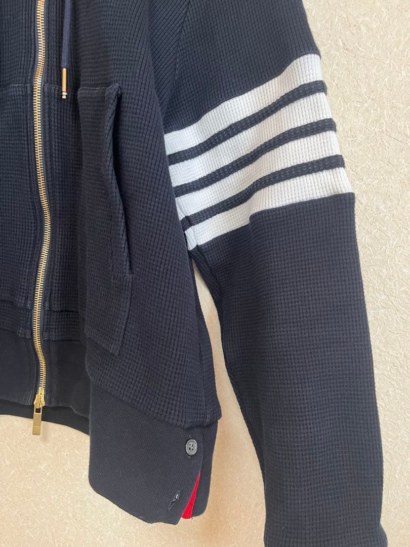 トムブラウン/ネイビーワッフル ラグランスリーブ 4BARフーディー/M