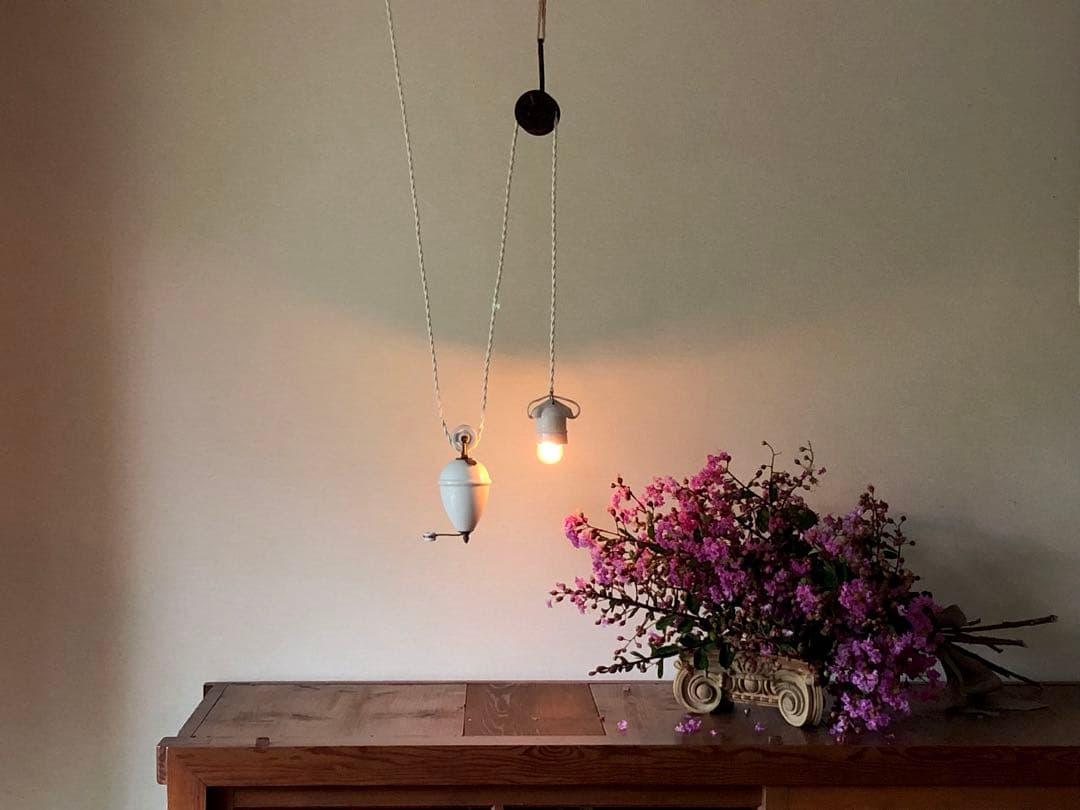 フランスアンティーク滑車ランプ 昇降ペンダントライト 天井照明 古家具 店舗什器